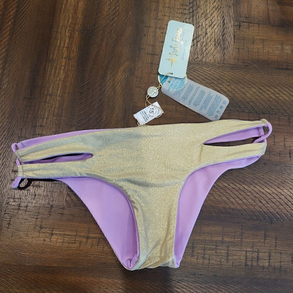 Reversable bikini bottom purple and glittery gold! NWT - XS